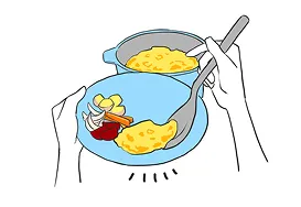 肉や卵料理をのせる